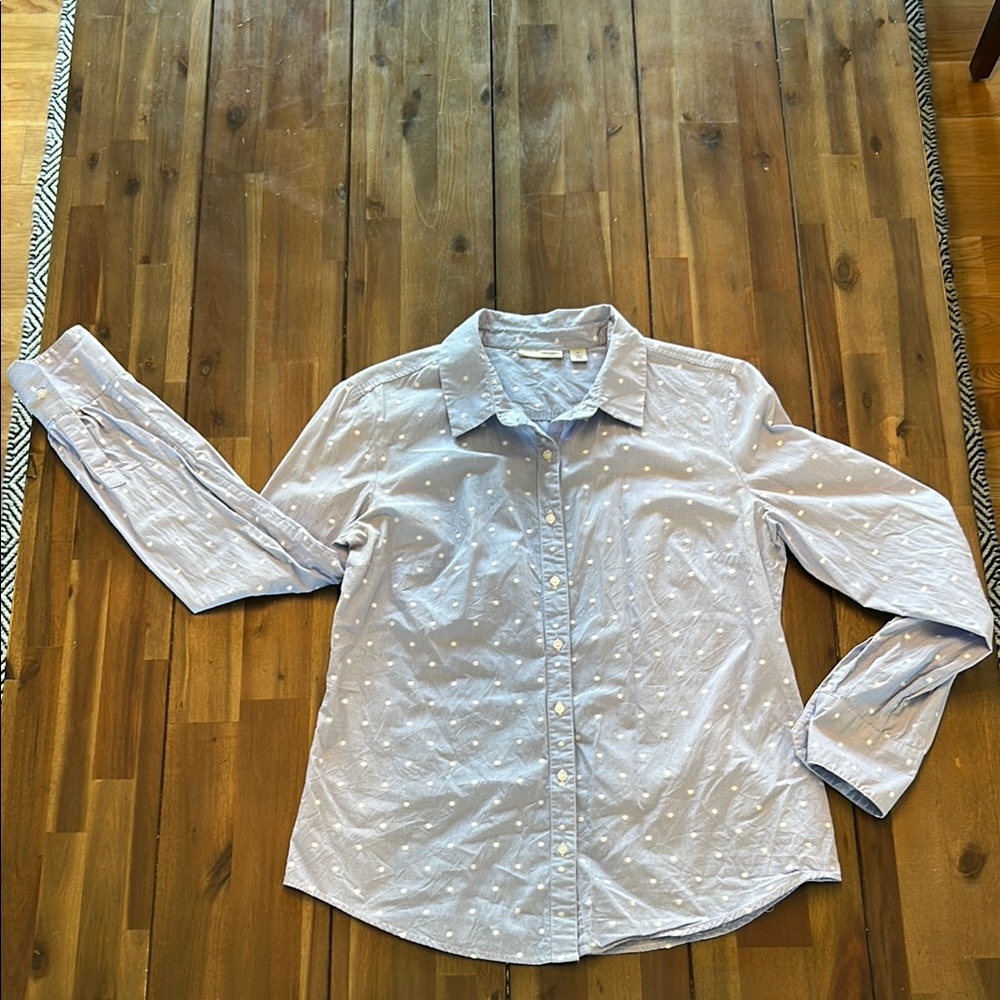 Halogen Brand Light Blue Polka Dot Button-Up Shirt
